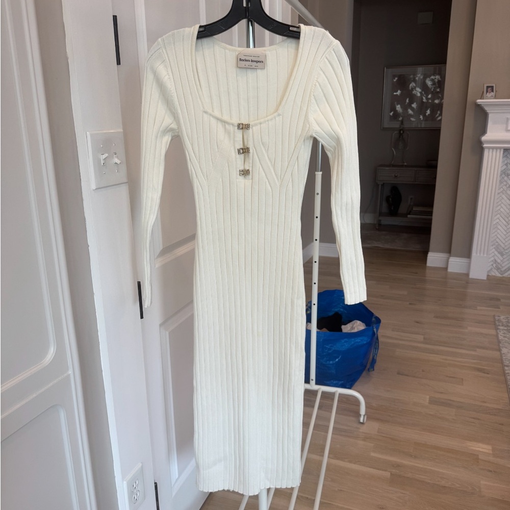 Finders Keepers White Ribbed Knit Dress